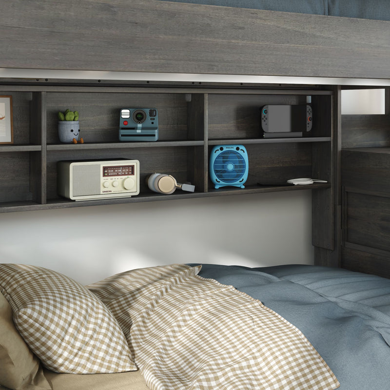 Modern Farmhouse Twin Over Twin Bunk Bed With Stairs & Bookcase