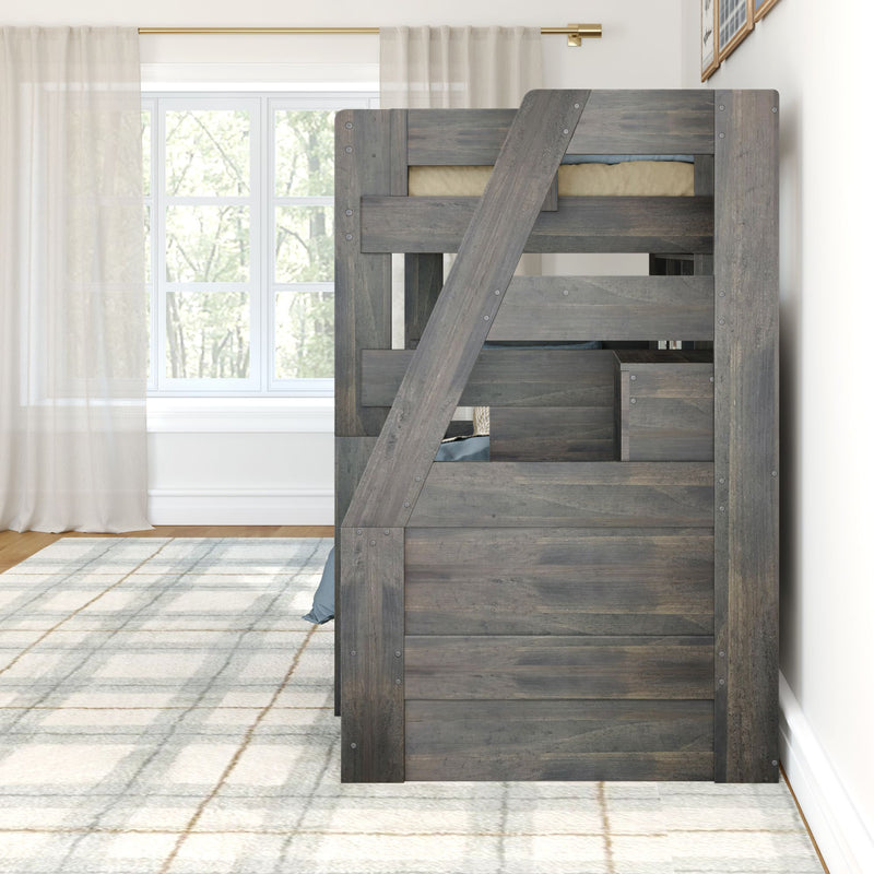 Modern Farmhouse Twin Over Twin Bunk Bed With Stairs & Bookcase