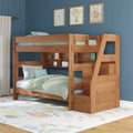 Modern Farmhouse Twin Over Twin Bunk Bed With Stairs & Bookcase