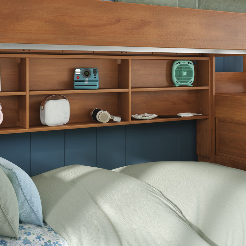 Modern Farmhouse Twin Over Twin Bunk Bed With Stairs & Bookcase