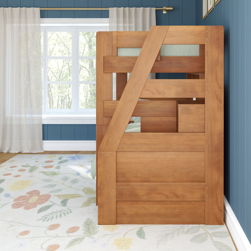 Modern Farmhouse Twin Over Twin Bunk Bed With Stairs & Bookcase