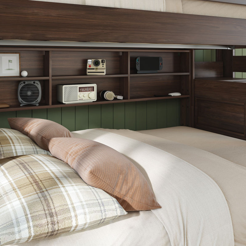 Modern Farmhouse Twin Over Full Bunk Bed With Stairs & Bookcase