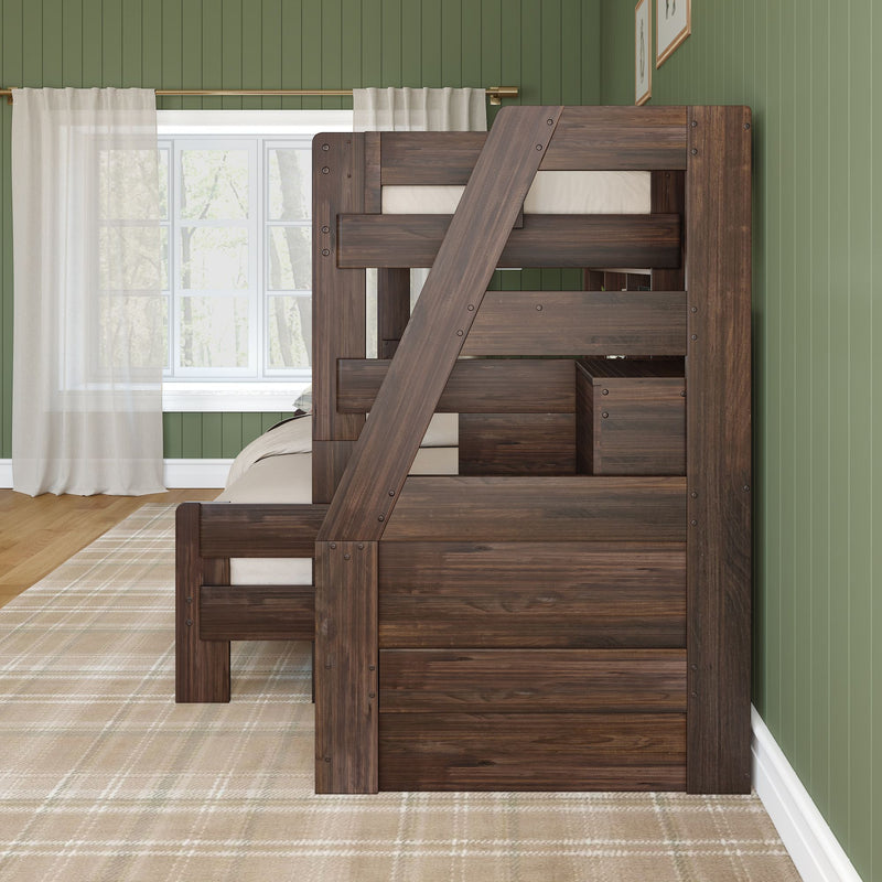 Modern Farmhouse Twin Over Full Bunk Bed With Stairs & Bookcase