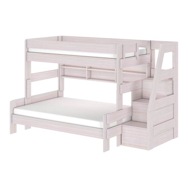 Modern Farmhouse Twin Over Full Bunk Bed With Stairs & Bookcase