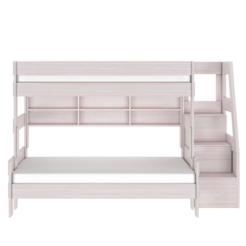 Modern Farmhouse Twin Over Full Bunk Bed With Stairs & Bookcase