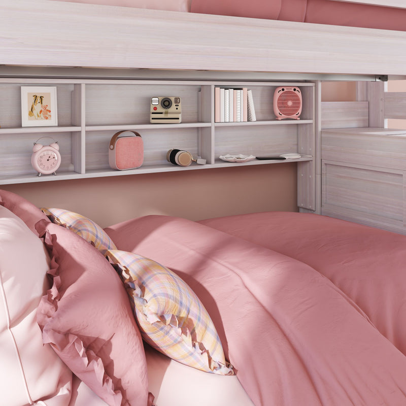 Modern Farmhouse Twin Over Full Bunk Bed With Stairs & Bookcase
