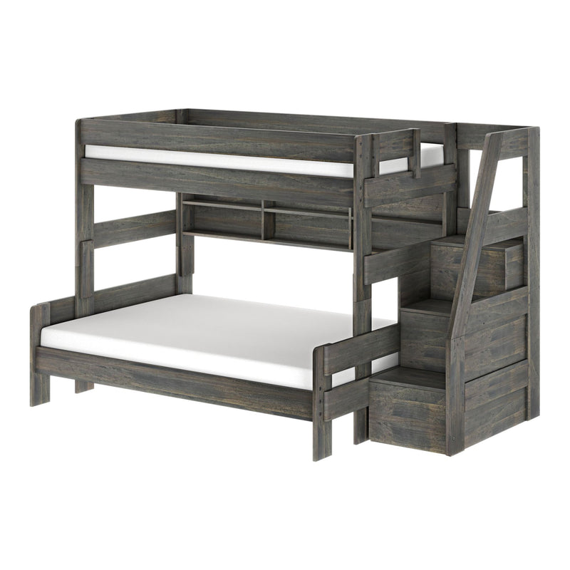 Modern Farmhouse Twin Over Full Bunk Bed With Stairs & Bookcase
