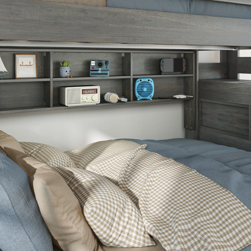 Modern Farmhouse Twin Over Full Bunk Bed With Stairs & Bookcase