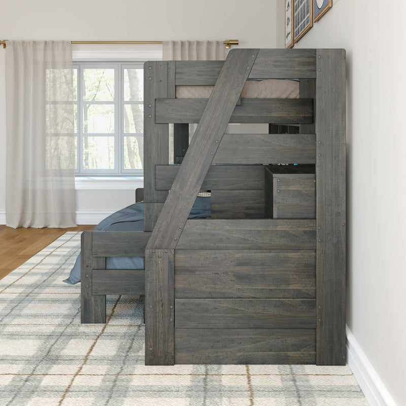 Modern Farmhouse Twin Over Full Bunk Bed With Stairs & Bookcase