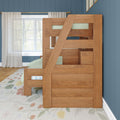 Modern Farmhouse Twin Over Full Bunk Bed With Stairs & Bookcase