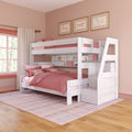 Modern Farmhouse Twin XL Over Queen Bunk Bed With Stairs & Bookcase