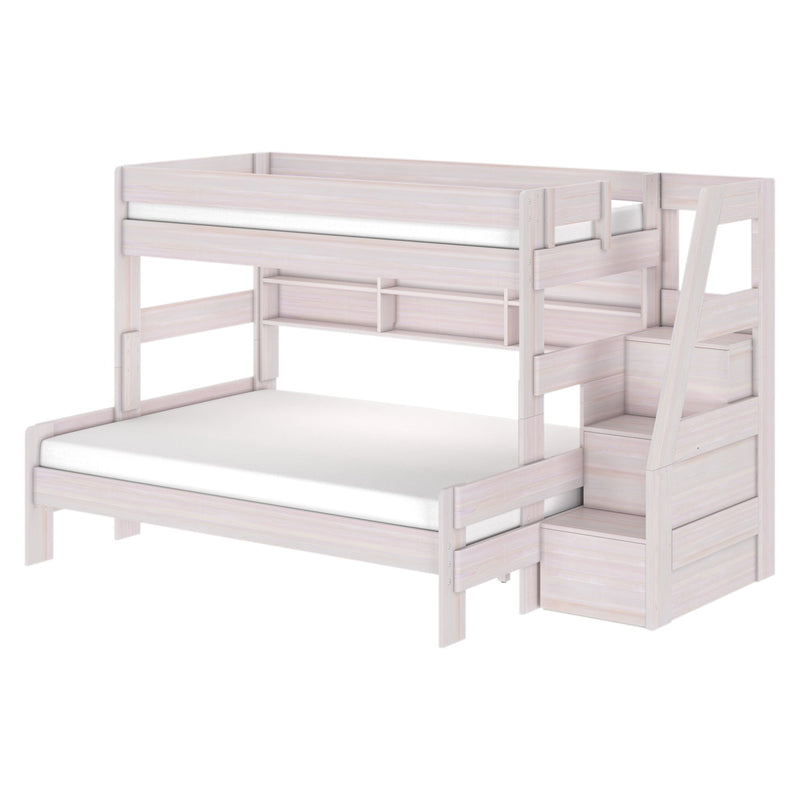 Modern Farmhouse Twin XL Over Queen Bunk Bed With Stairs & Bookcase