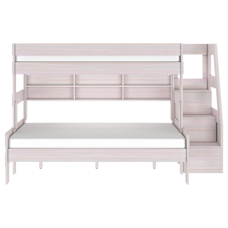 Modern Farmhouse Twin XL Over Queen Bunk Bed With Stairs & Bookcase