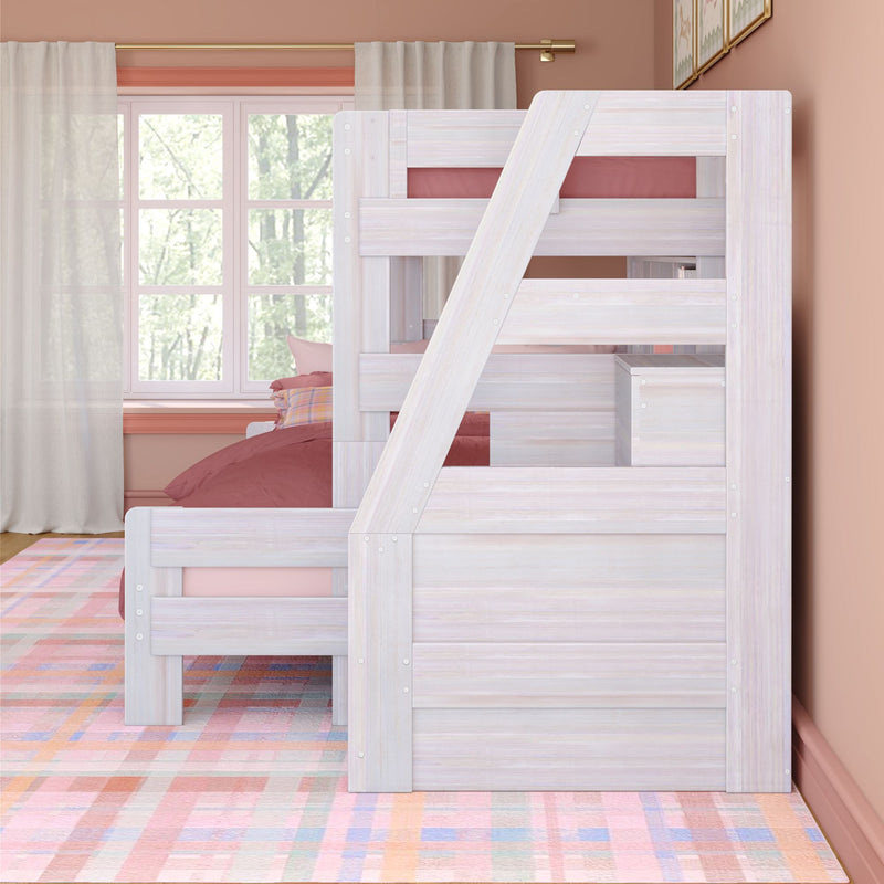 Modern Farmhouse Twin XL Over Queen Bunk Bed With Stairs & Bookcase