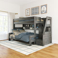 Modern Farmhouse Twin XL Over Queen Bunk Bed With Stairs & Bookcase