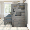Modern Farmhouse Twin XL Over Queen Bunk Bed With Stairs & Bookcase