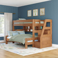 Modern Farmhouse Twin XL Over Queen Bunk Bed With Stairs & Bookcase