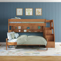 Modern Farmhouse Twin XL Over Queen Bunk Bed With Stairs & Bookcase