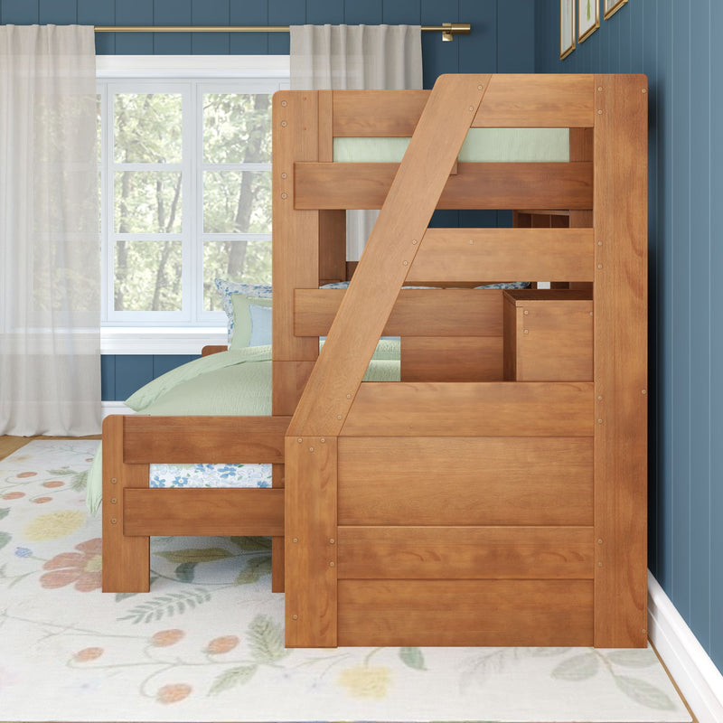 Modern Farmhouse Twin XL Over Queen Bunk Bed With Stairs & Bookcase