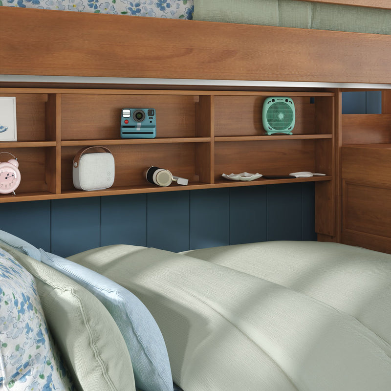 Modern Farmhouse Twin XL Over Queen Bunk Bed With Stairs & Bookcase