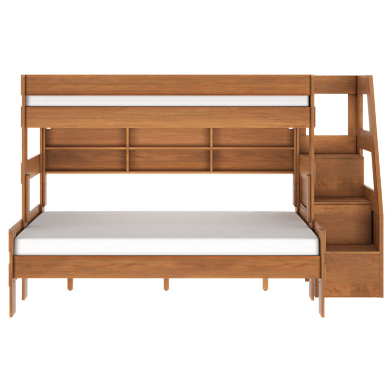 Modern Farmhouse Twin XL Over Queen Bunk Bed With Stairs & Bookcase
