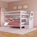 Modern Farmhouse Queen Over Queen Bunk Bed With Stairs & Bookcase