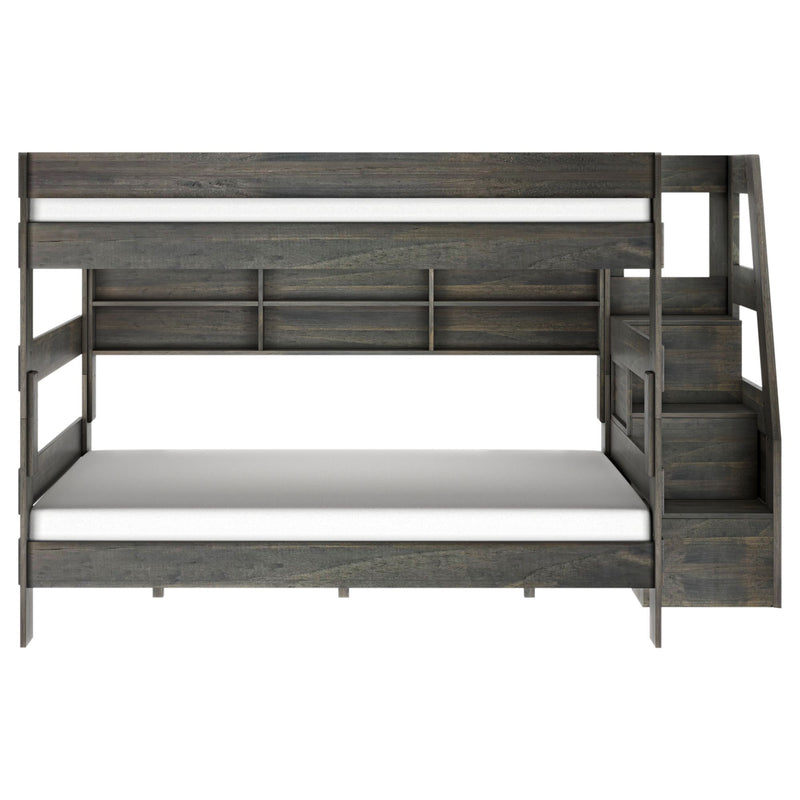 Modern Farmhouse Queen Over Queen Bunk Bed With Stairs & Bookcase