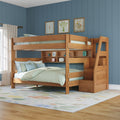 Modern Farmhouse Queen Over Queen Bunk Bed With Stairs & Bookcase