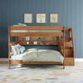 Modern Farmhouse Queen Over Queen Bunk Bed With Stairs & Bookcase