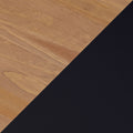 Close-up diagonal split of light oak wood grain and black textured surface, high-resolution wooden tabletop background for interior design, flooring, and furniture photography