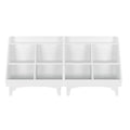 White cubby shelf organizer — modular storage unit with multiple open compartments and top ledge on short legs for entryway, nursery, or closet storage