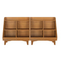 Pair of mid-century modern oak cubby shelves, wooden modular 3x3 storage units for books, toys and home organization