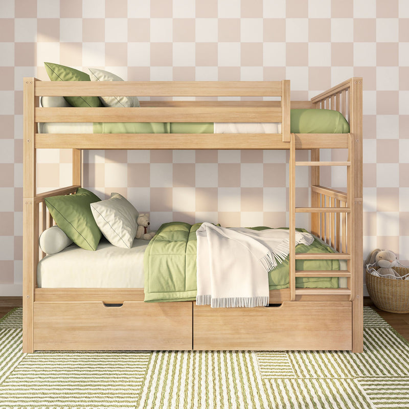 Scandinavian Twin Over Twin Bunk Bed With Storage Drawers