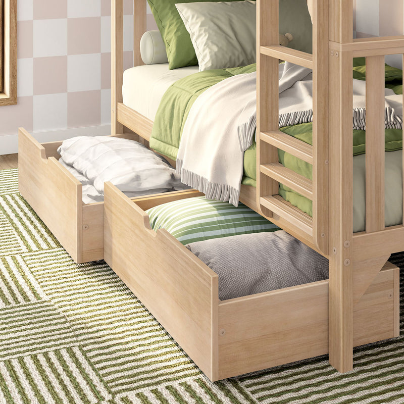 Scandinavian Twin Over Twin Bunk Bed With Storage Drawers