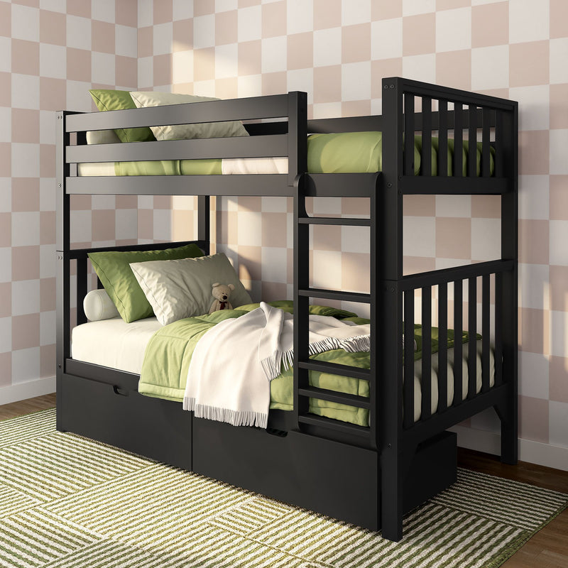 Scandinavian Twin Over Twin Bunk Bed With Storage Drawers