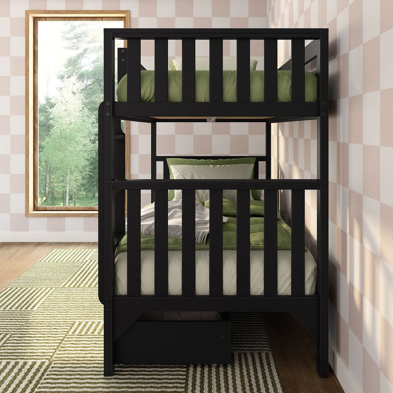 Scandinavian Twin Over Twin Bunk Bed With Storage Drawers