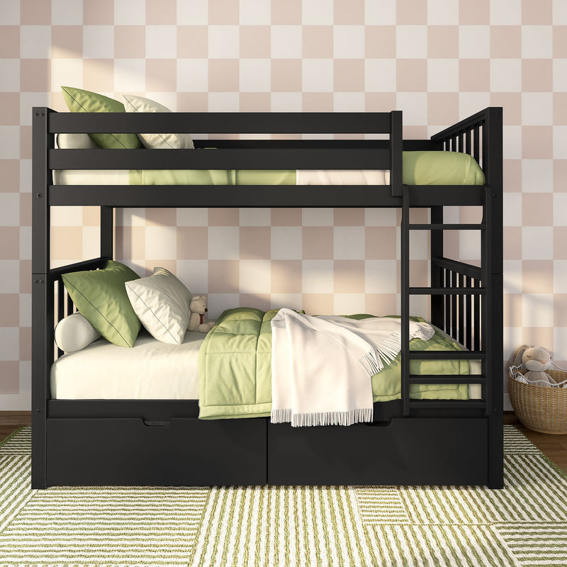Scandinavian Twin Over Twin Bunk Bed With Storage Drawers
