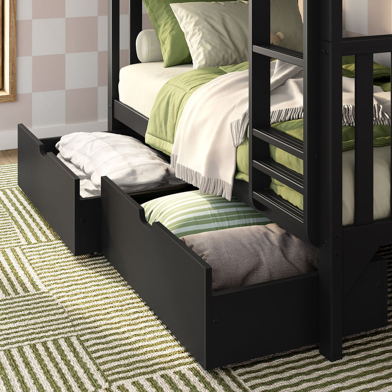 Scandinavian Twin Over Twin Bunk Bed With Storage Drawers