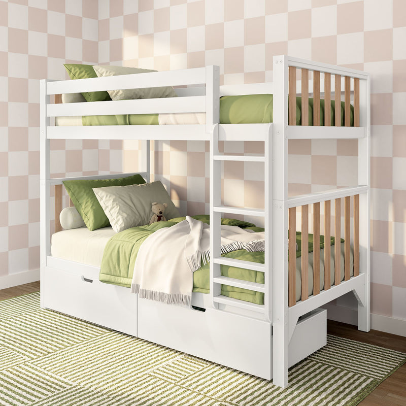 Scandinavian Twin Over Twin Bunk Bed With Storage Drawers