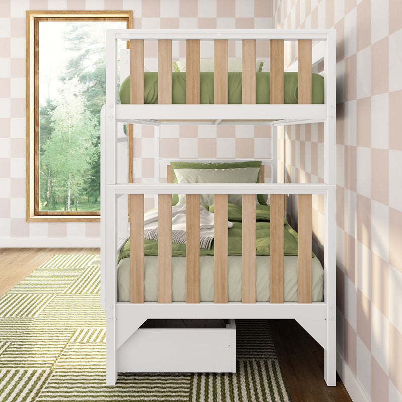 Scandinavian Twin Over Twin Bunk Bed With Storage Drawers