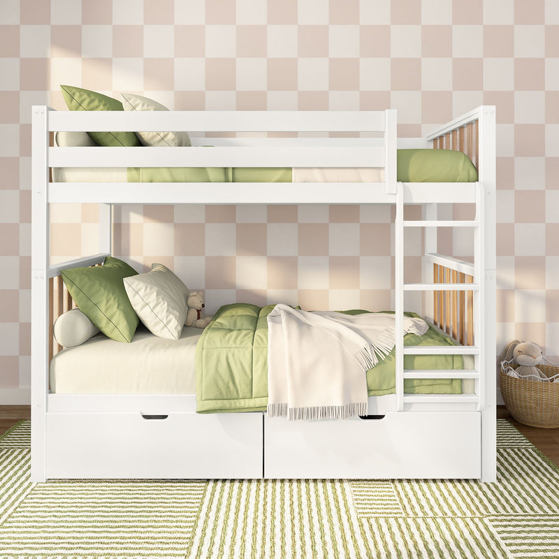 Scandinavian Twin Over Twin Bunk Bed With Storage Drawers