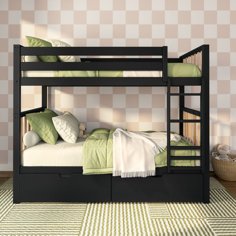 Scandinavian Twin Over Twin Bunk Bed With Storage Drawers