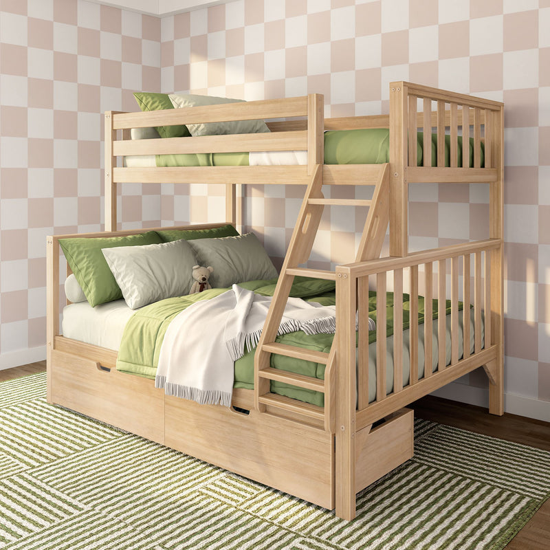 Scandinavian Twin Over Full Bunk Bed With Storage Drawers