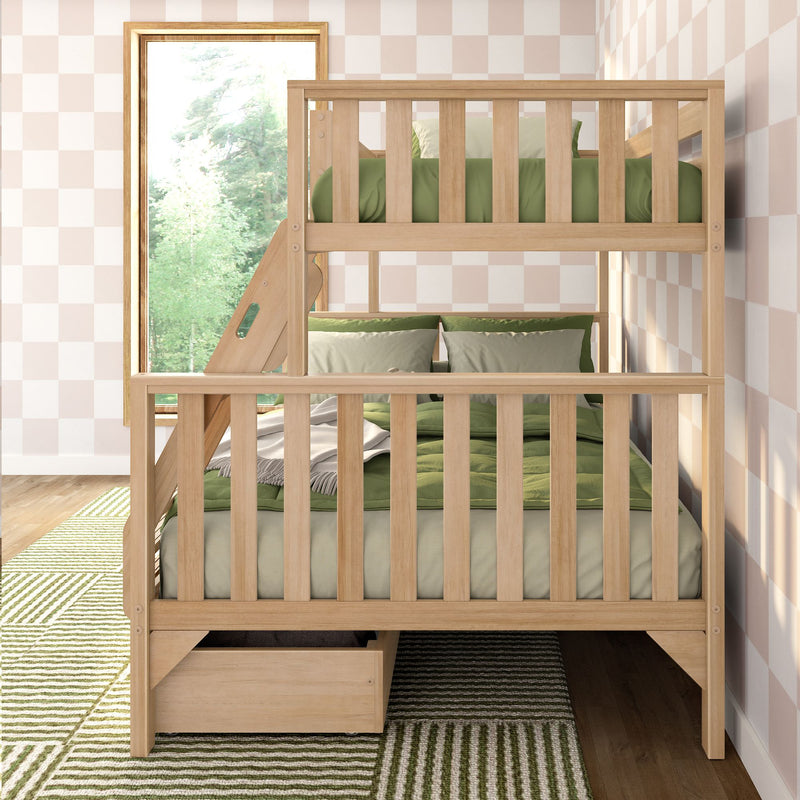 Scandinavian Twin Over Full Bunk Bed With Storage Drawers