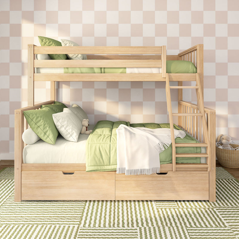 Scandinavian Twin Over Full Bunk Bed With Storage Drawers