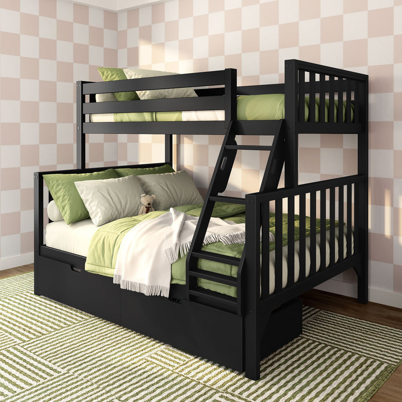Scandinavian Twin Over Full Bunk Bed With Storage Drawers