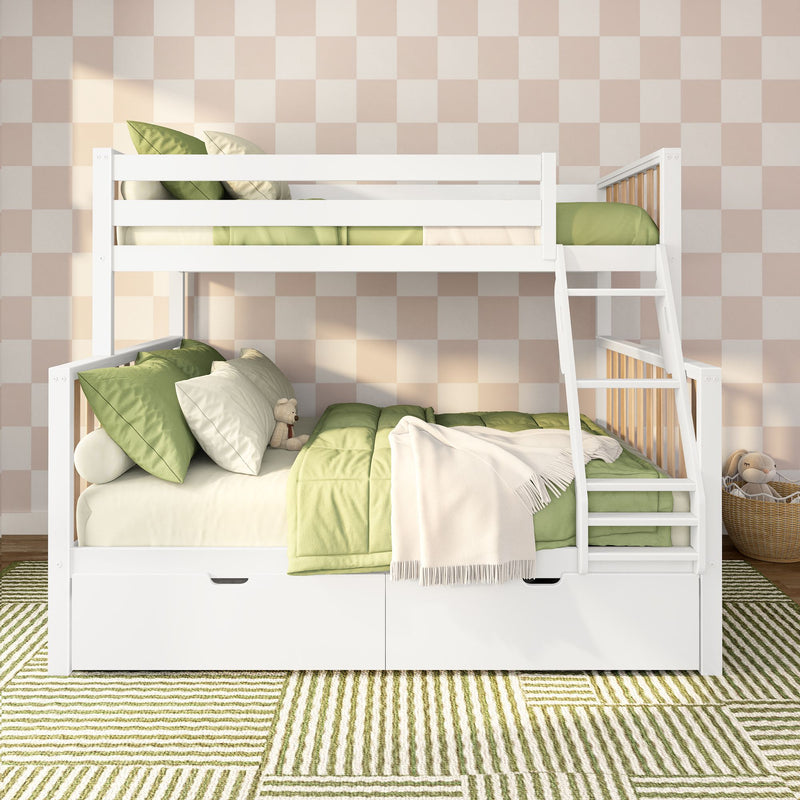 Scandinavian Twin Over Full Bunk Bed With Storage Drawers