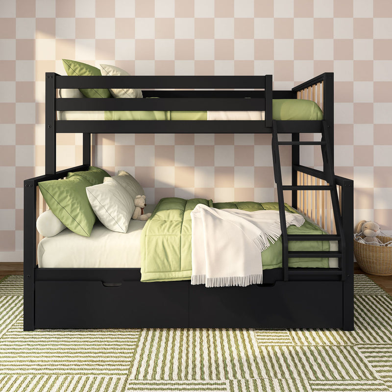 Scandinavian Twin Over Full Bunk Bed With Storage Drawers