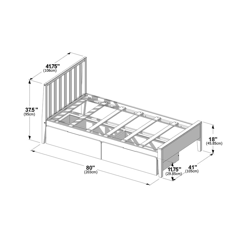 Scandinavian Twin Bed with Underbed Storage Drawers