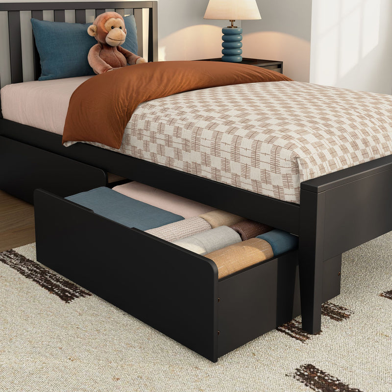 Scandinavian Twin Bed with Underbed Storage Drawers